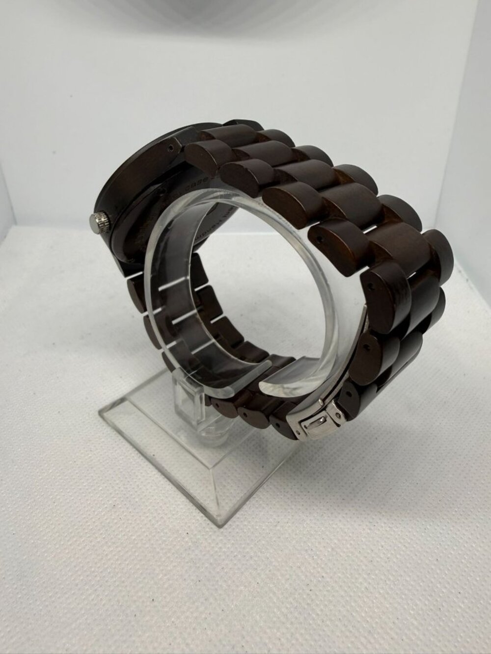 Men's 44mm Dark Sandalwood Wooden Watch Japanese Quartz Minimalist Baton Dial - Picture 5 of 11